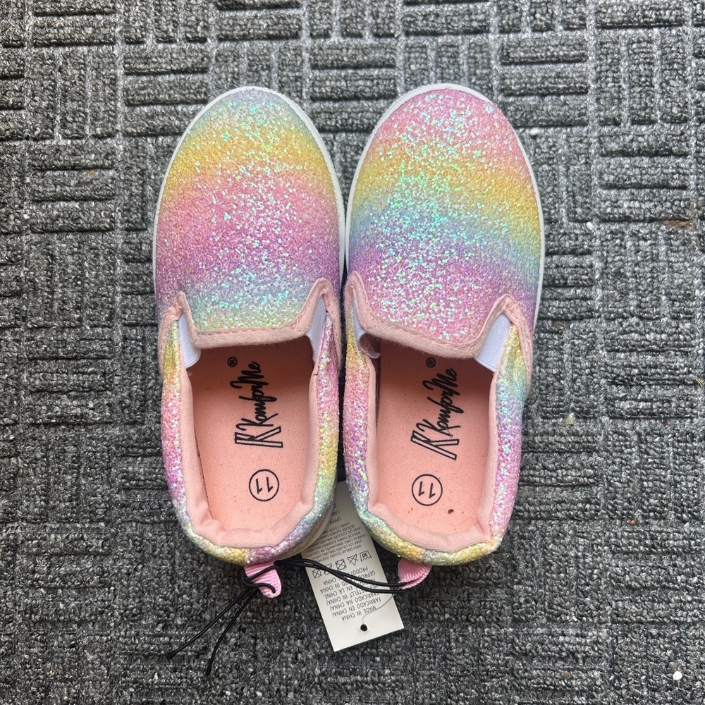 Kids Rainbow Glitter Slip-On Shoes